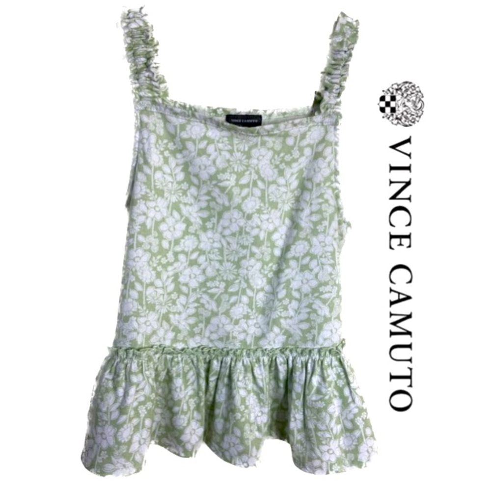 VINCE CAMUTO’S Beautiful Green Floral Peplum Top W/Ruffled Straps Girls Size 10